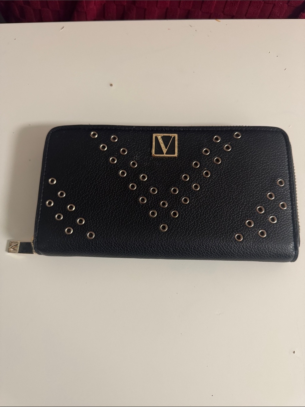 Victoria's Secret Black Zip-Around Wallet with Gold Stud Accents